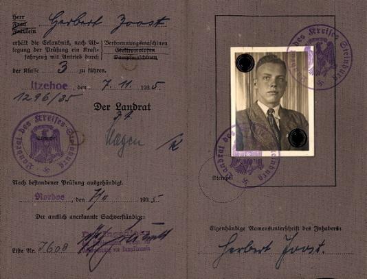 Prawo jazdy Herberta Joosta wydane w 1935 roku.