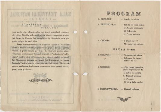 Polscy uchodźcy w Rumunii podczas II wojny światowej. Program recitalu fortepianowego Stanisława Wisłockiego w Caracal.