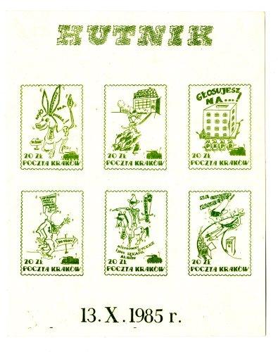 Znaczki wzywające do bojkotu wyborów 13 października 1985