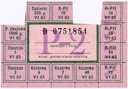 Kartka żywnościowa, z czerwca 1983