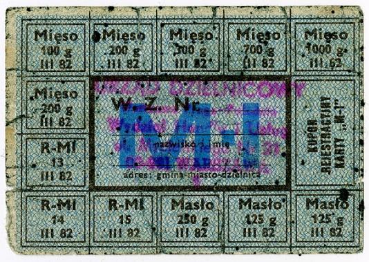 Kartka na mięso i masło, z marca 1982