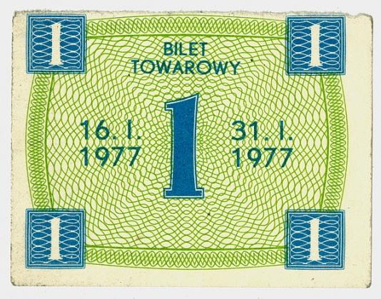 Bilet towarowy - kartka na cukier, 26 stycznia 1977