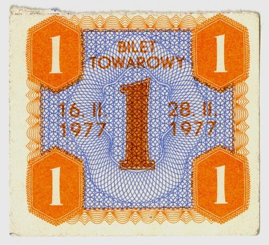 Bilet towarowy - kartka na cukier, 16-28 lutego 1977