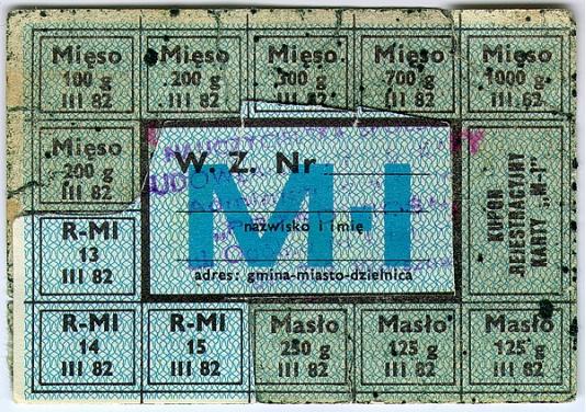 Kartka na mięso i masło, z 1982