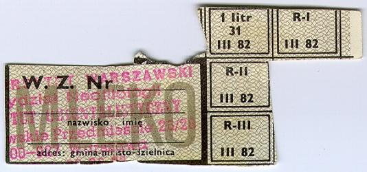 Kartka na mleko, z marca 1982