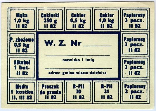 Kartka aprowizacyjna, z lutego 1982